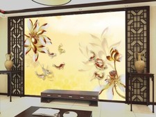 3D Lotus Goldfisch Q366 Tapete
