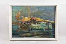 N92G37- Gemälde Fischerboot signiert 