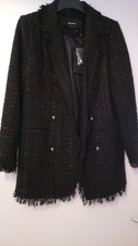 Schwarzer Bouclé Long Blazer