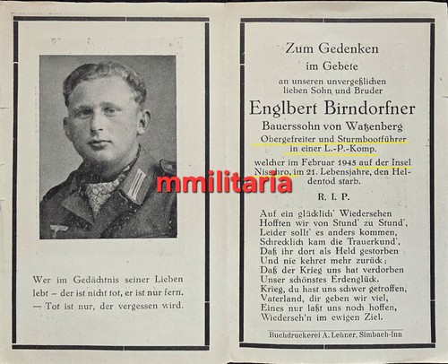 Sterbebild wwii obergefreiter - sterbebild,