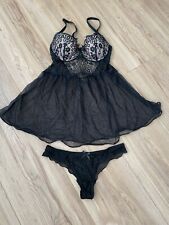 sexy Lingerie Babydoll + Slip Negligé Dessous Hunkemöller M 75B 75C 80B Schwarz
