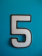 Zahl 5 Stoff 10cm weiß mit schwarzem Rand  Aufbügeln Tricot Zahl  Bügelbild