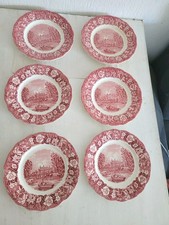 6 Stück Palissy Pottery Thames River Scenes, Speiseteller,flach,Rosa Weiß antik