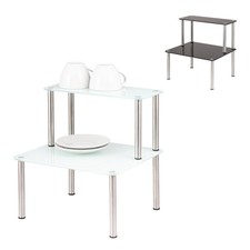 bremermann Glas-Regal, Küchenregal 2 Ebenen, Glas/Edelstahlfüße