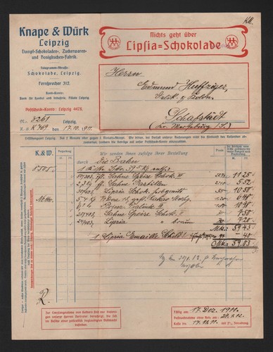 Leipzig rechnung 1911 knape - rechnung, 1911,