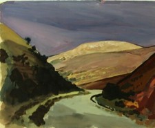  Gerda Henning Weite bergige Landschaft mit Fluss Tusche Aquarell Nachlass