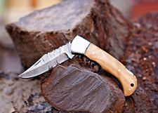 Damast Klappmesser Taschenmesser Olivenholz Hobby Camping Outdoor Verschenkbar