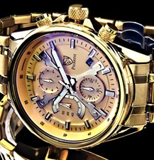 Pierrini Herren Armband Uhr Gelb Gold Farben Chronograph Stoppuhr 2