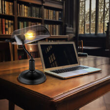 Tischlampe Bankerleuchte Leselampe schwarz Vintage Rauchglas Schreibtischlampe