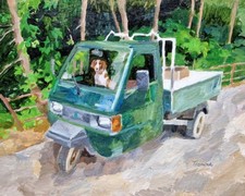 Vespa Piaggio Acrylgemälde auf Papier Italien Ape Auto Original Malerei