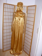 Nylon SATIN Negligee Humpelkleid Kopfhaube Fäustlinge Set GOLD XL-XXL