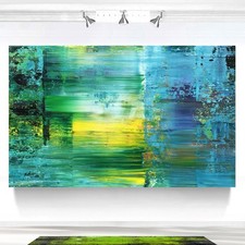 Leinwand Bild XXL Abstrakt Grün Gelb Blau Wanddeko Kunst Wandbilder Deko 8526