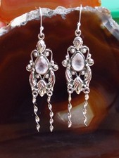 RX Ohrring im Antikstil mit Rosenquarz rosa Stein der Liebe Sterling Silber 925