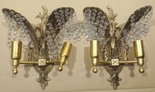 2 schöne vintage  2Flg. Messing/Bronze Wandleuchten,mit Kristallanhängern