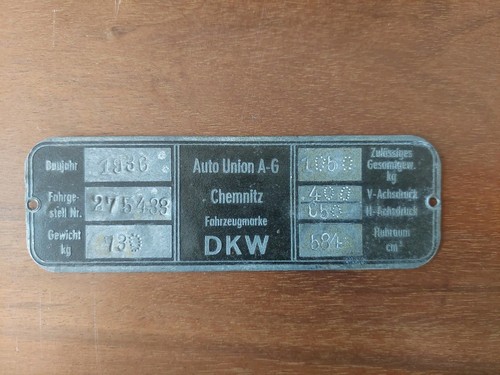 Typenschild dkw oldtimer - typenschild,