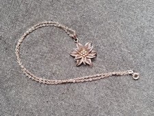 uralte florale Kette + Anhänger - Silber 800/925, Edelweiß, Art Deco, Jugendstil