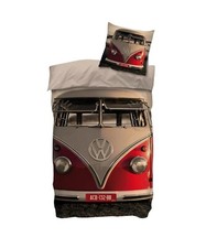 Biber Flanell Bettwäsche VW Bulli T1 135x200 cm 80x80 cm rot NEU OVP