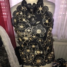 Damen Neckholder Rüschen Top Fairy Asymmetrisch Tank Neu Blumenmuster Stickerei