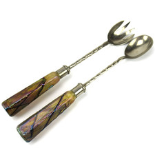 Pallme König Jugendstil Salatbesteck Glas-Griffe Böhmen um 1900 Art Nouveau RARE