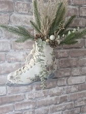 Türhänger Schlittschuh Winter Weihnachten Kunstblumen Vintage Serviettentechnik