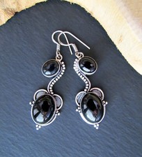 Ohrringe - 925 Sterling Silber mit Onyx, Boho-Ohrhänger, Hängeorringe