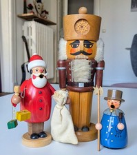 1 Nussknacker und 2 Räuchermännchen Set Erzgebirge Weihnachtsdeko