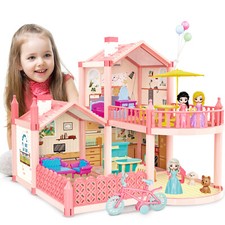 deAO rosa Puppenhaus Set groß