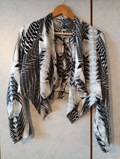 H&M Bolero Cardigan Jäckchen graphisches Muster Schwarz Weiß Grau XS S 34 36
