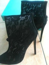 edle Spitzen Stiletto Stiefel schwarz `JUSTFAB SARAiA ` 37,5 - RV - Mesh - TOP