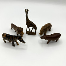 5 Stück kleine Tiere Figuren Holz Handgeschnitzt Zebra Nilpferd Löwe Giraffe