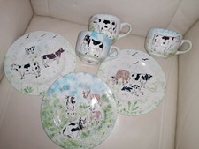 kaffeegeschirr, M. V., Hochwertig, Entzückend, Kuh Muster, 3 Teller, 3 Tassen