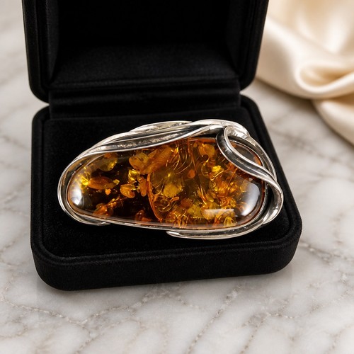 Silber brosche mit bernstein - mit,