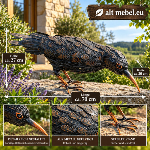 Rabe gartenfigur metall - metall, cm