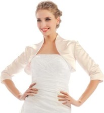 HBH Brautmoden Damen elegant Satin Bolero Jacke mit 3/4 Ärmeln,weiß oder Ivory