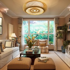 Deckenlampe Korb-Lampe aus  Bambus Holz & warmes Zimmer-Licht Retro 40cm