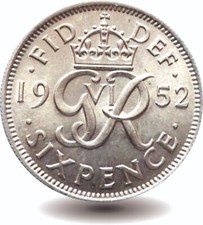 1952 Sixpence Münze British -