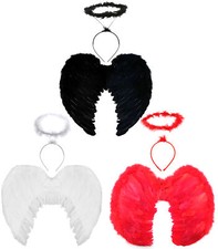 DAMEN FEDER FLÜGEL UND HALO SET HALLOWEEN KOSTÜM DARK ANGEL KOSTÜM
