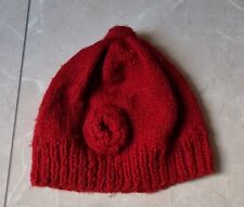Strick Mütze mit kleine Bommel 3 D Blume Gr. 3-6 Jahre Rot Top Zustand 