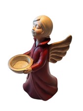 Engel Keramik Teelichthalter groß Rot Gold Weihnachtsdeko Figur Kerze Deko