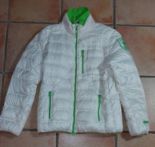 ELEVEN ELFS , Daunen/Steppjacke, Gr. L, weiß mit grünen Reißverschlüssen+Kragen 