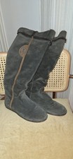 Lange Schaffell Stiefel, Gr.39, Grau Mit Braun, Sansibar Sylt, wie neu, warm