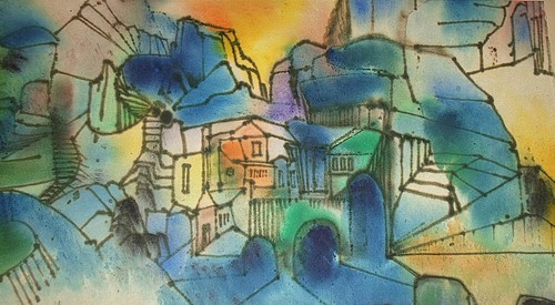 Abstrakte landschaft aquarell - abstrakte, ,aquarell