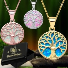 Opal Lebensbaum Anhänger Halskette 925 Silber Rose Gold Rotgold Damen Kette