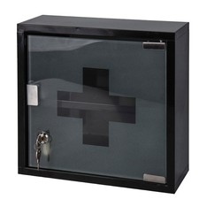 Erste-Hilfe-Kasten Metall Glas schwarz 30x30x12 cm Medizinschrank Arztschrank