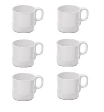 6x Melamin Becher, Melaminbecher, Campingbecher, in Weiß, Inhalt: 0,25 Liter