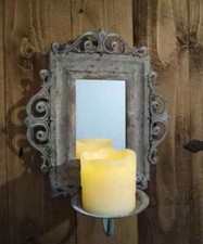 KERZENHALTER SPIEGEL ANTIK LANDHAUSSTIL LOFT WANDSPIEGEL WOHNDEKO METALL NEU