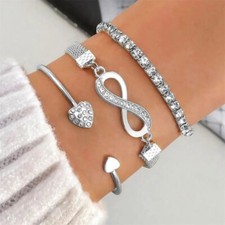 Armbänder Armband Armreif 3er Set Kristall Diamant Strass Schmuck Damen Silber