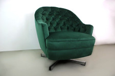Vintage Chesterfield Drehsessel Clubsessel Grüner Samt Stoff mit Chromfüßen 70er