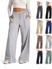 Damen High Waist Weites Bein Freizeithose Sporthose Lockere Hose