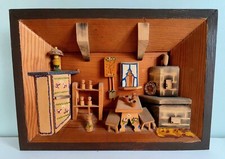 Sehr alte Puppenstube 3-D Bild Wandbild Miniatur Stube Diorama Erzgebirge